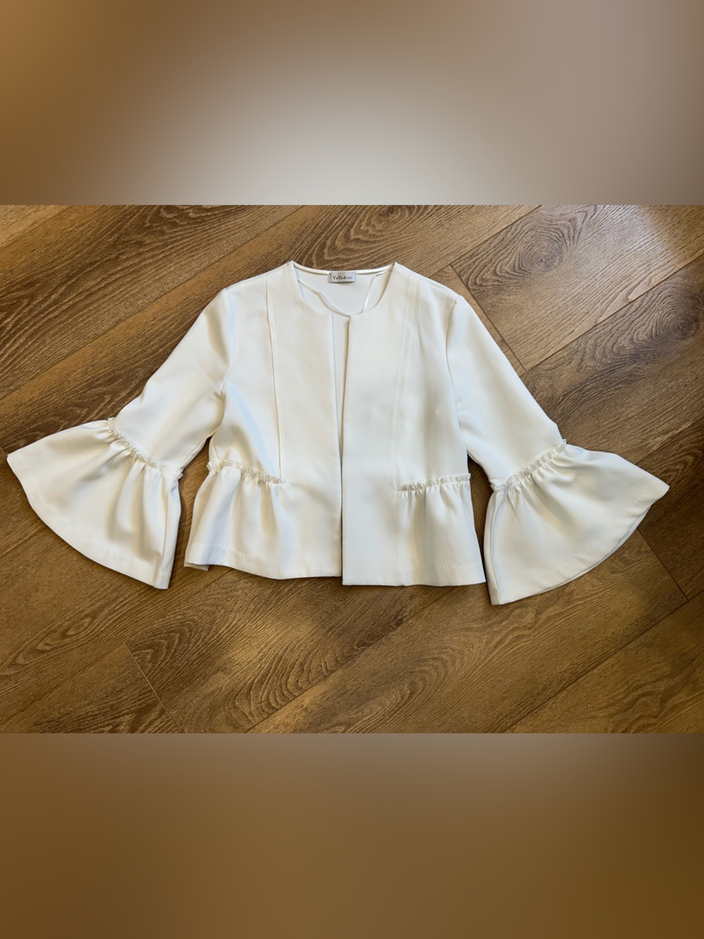 Yaya & Co open front blazer with peplum hem & bell sleeve - M